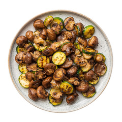 Fototapeta premium Roasted mushrooms and zucchini slices on a plate