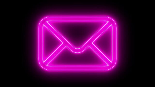Glowing neon pink envelope animation on black background, for digital communication, concepts email