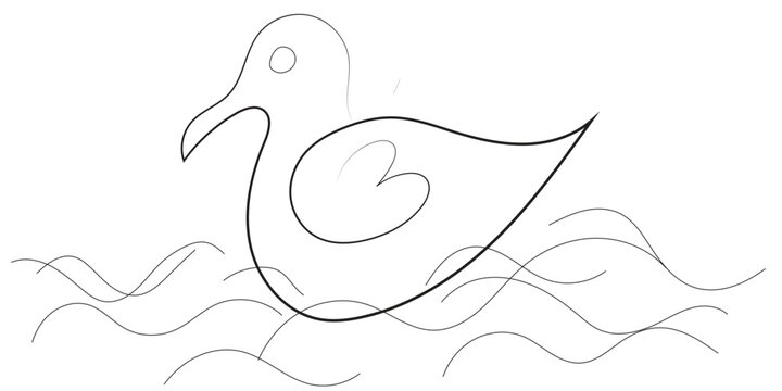 Minimalist Line Art Duck Illustration Side Profile.