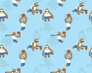 Naklejka premium Sloth Sport Basketball Player Seamless Pattern Background