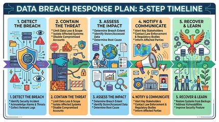 Naklejka premium Data breach response plan infographic showing five security steps