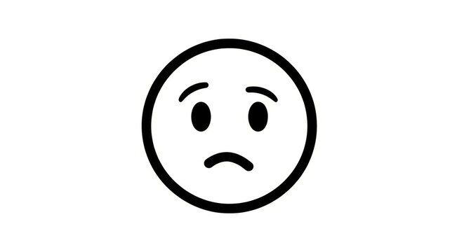 Sad face emoticon on white background.