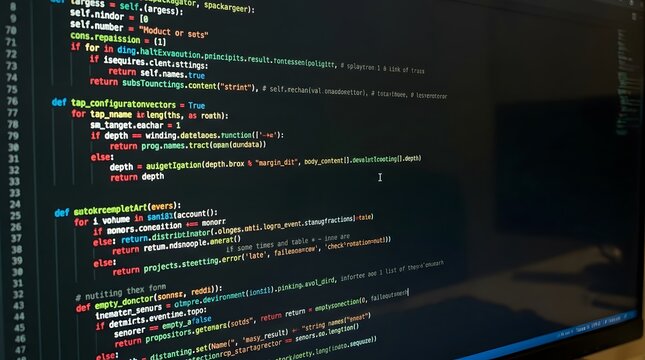 Programming Code on Dark Screen with Syntax Highlighting Close Up