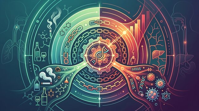Conceptual medical infographic showing genetics and health factors
