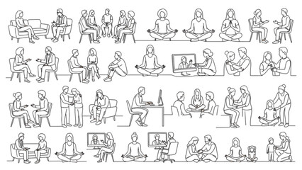 Obraz premium Large Premium Mental Wellness Line Art Collection | Emotional Health Therapy Vector Pack