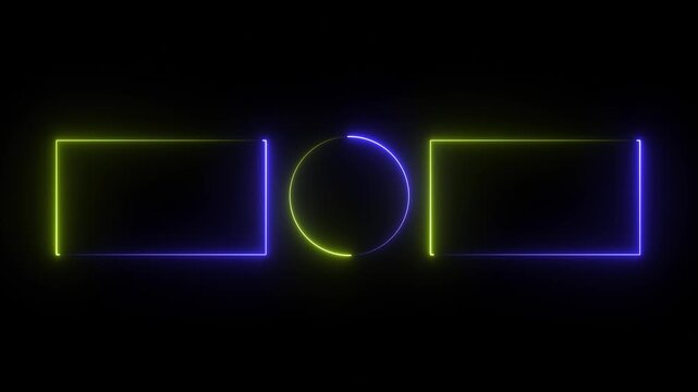 a graphic template commonly used as a YouTube end screen or end card. This specific design features a modern aesthetic with blue neon-style glowing outlines. A central circular area, usually intended