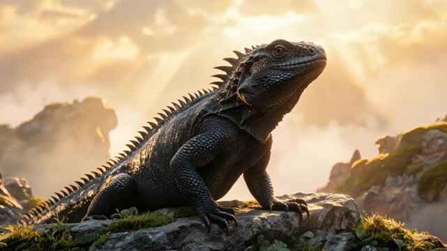 black dragon lizard in australian outback golden light close up video