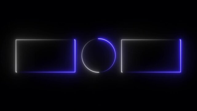 a graphic template commonly used as a YouTube end screen or end card. This specific design features a modern aesthetic with blue neon-style glowing outlines. A central circular area, usually intended