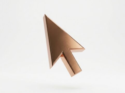 3d render of a metallic copper mouse cursor arrow isolated on white background