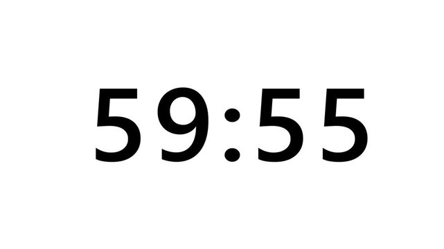 Modern countdown timer from 60 minute to 59 minute on white background suitable for presentations, productivity, educational content, and more element for overlay concept. 4K footage motion video