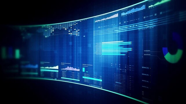 Global financial data visualization, stock market analytics, world map with rising growth chart, big data technology, digital economy, fintech trading interface, futuristic business background