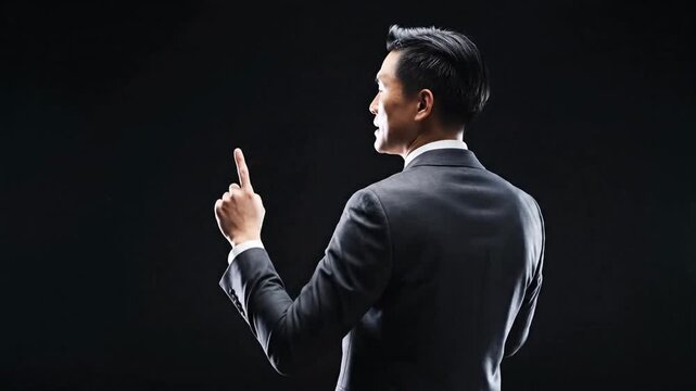 Successful Businessman Pointing Upward with Inspired Expression | Cinematic Studio Shot