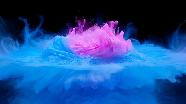 Abstract smoke colours blue pink wave cloud powder mist black background, abstract smoke colours blue water splash reflection dark background, abstract smoke colours blue cloud plume vapor mist