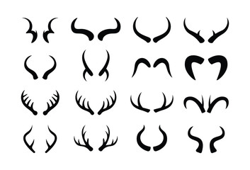 Animal Horn Silhouette Collection Deer Antlers Bull Horns Vector Set © UIA Design 