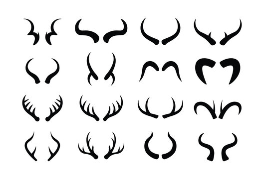 Animal Horn Silhouette Collection Deer Antlers Bull Horns Vector Set