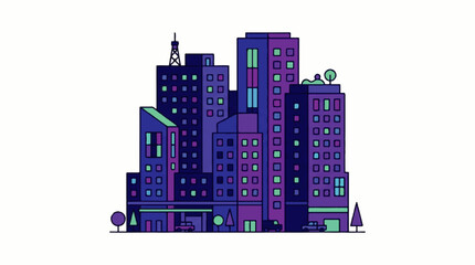 Fototapeta premium Cityscape illustration features a nighttime urban landscape with buildings and skyscrapers