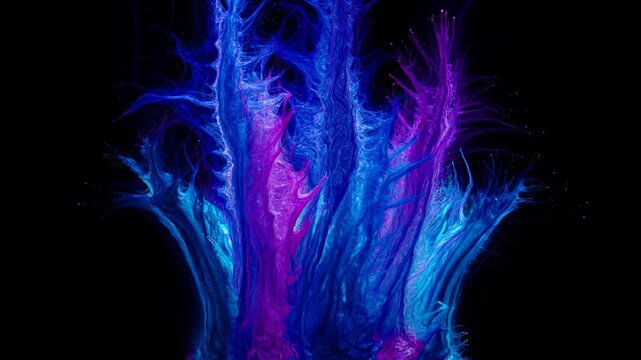 Abstract smoke colours blue purple fluid flow on black background, vivid luminous texture with bright light, soft colour plume and dynamic abstract paint splash for fantasy art SEO title