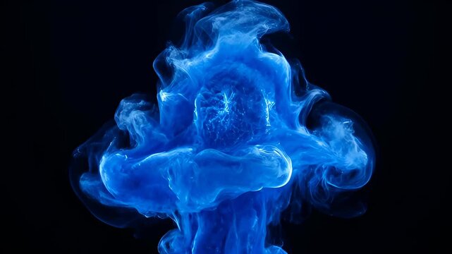 Abstract blue smoke colour on black background, flowing luminous vapor cloud with glowing blue colours, soft fluid shape, dramatic art, digital abstract design