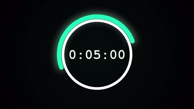 10 second countdown timer sequence with white number text glowing from 10 to 0 with a thick green circle element. Circle countdown timer 10 sec on black background 4K UHD