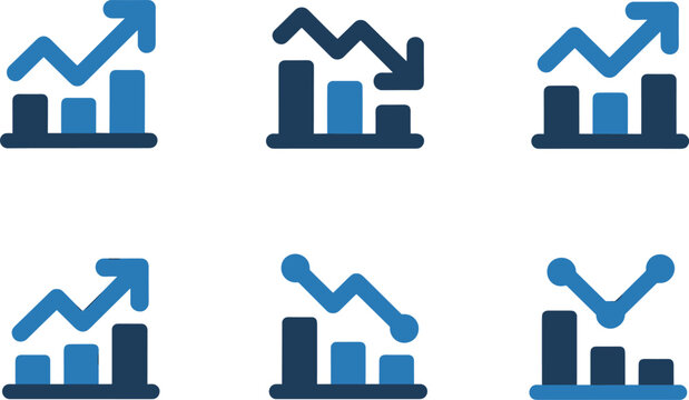Financial graph chart icon set for market trend, business growth loss prediction analytic vector illustration infographic