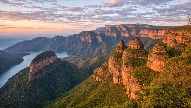 Blyde River Canyon with the Three Rondavels and Lush Green Cliffs, South Africa