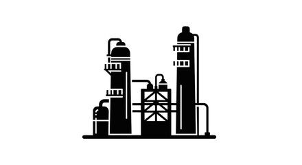 Industrial refinery plant stands tall with multiple chemical processing towers and connecting pipes. © yanto