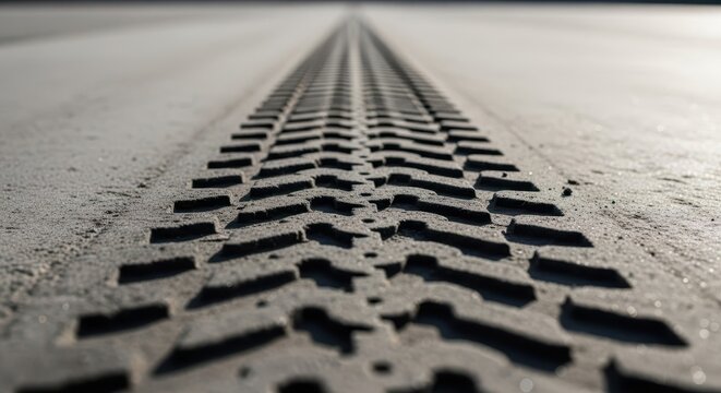 Detailed Macro Shot of a Rubber Tire Tread Impression on a Textured Surface