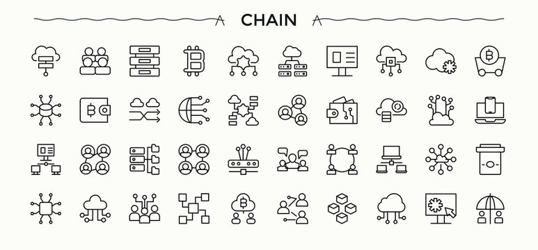 Blockchain icon. Crypto related icon set. Featuring bit, coin, crypto, chain, fin, tech. Editable vector art.