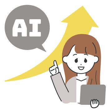 AIで業務効率化・業績UPした女性ビジネスパーソンのイメージイラスト