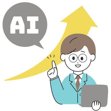 AIで業務効率化・業績UPした男性ビジネスマンのイメージイラスト