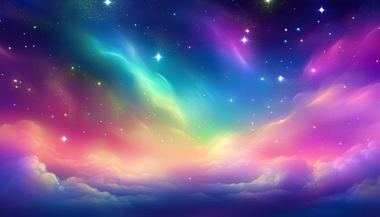 Fototapeta premium Abstract Fantasy Aurora Sky With Rainbow Clouds And Sparkling Stars