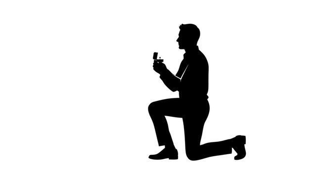 Black silhouette of man proposing on one knee