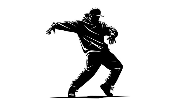 Black silhouette of a dancing man in a baseball cap