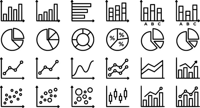 Graph and Chart icon set. Editable line icons. Vector illustration.
