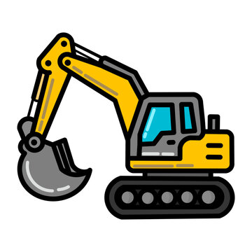 Yellow Hydraulic Excavator Digger Vector Graphic