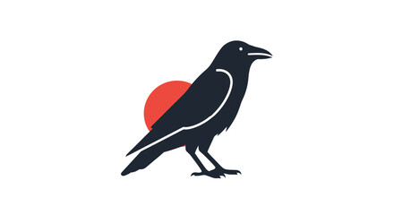Obraz premium Black crow bird with red sun circle background