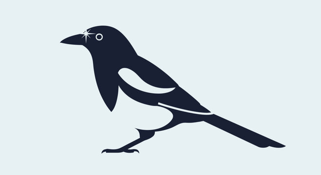 Black and white magpie bird silhouette walking.