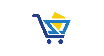 Abstract shopping cart with geometric product shapes. © Sendal