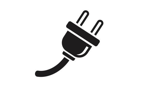 Black electric power plug icon with cord