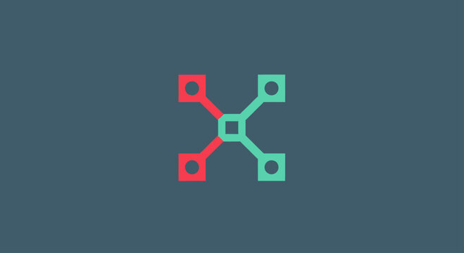 Abstract node connection logo with red and green points.