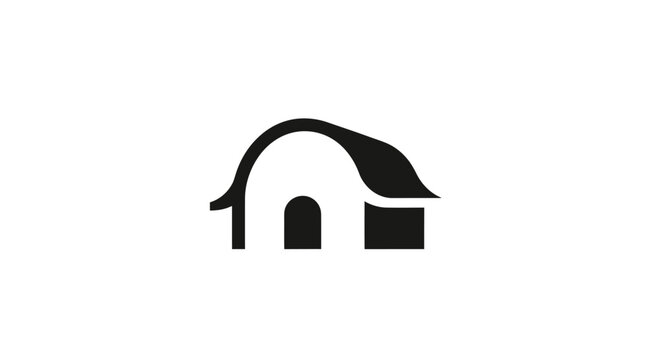 Black barn house silhouette for farming and rural themes.