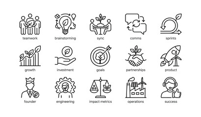 Fototapeta premium Set of business and sustainability icons arranged in grid on white