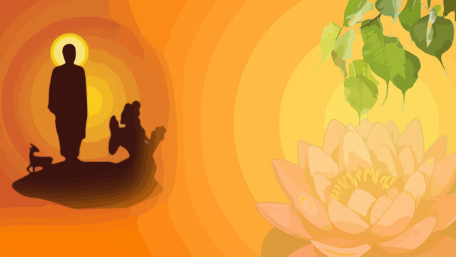 Poson Poya Day Illustration of Arahat Mahinda Meeting King Devanampiyatissa in Mihintale
