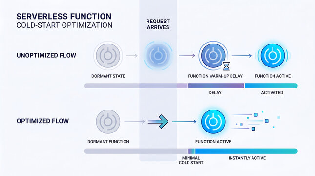 Comparison diagram of cloud computing latency optimization showing reduced activation delay for faster performance