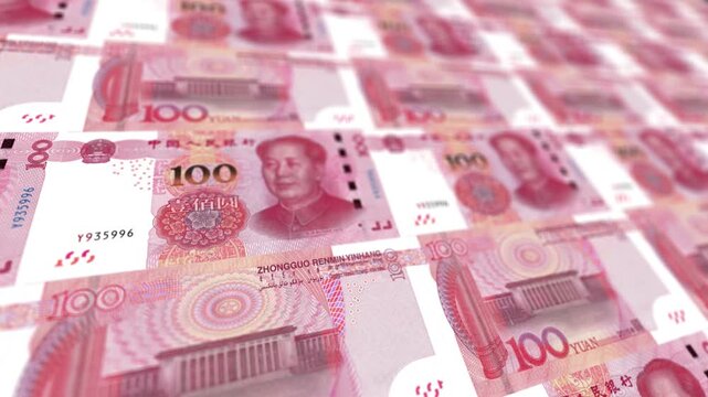 Looping Chinese Hundred Yuan Bills Pile Animation, Horizontal Format, RMB Money Background for Business and Finance