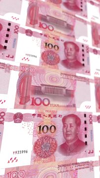 Seamless Loop Chinese 100 Yuan Bills Arrangement, Vertical Video, CNY Money Finance Concept for Instagram TikTok Reels