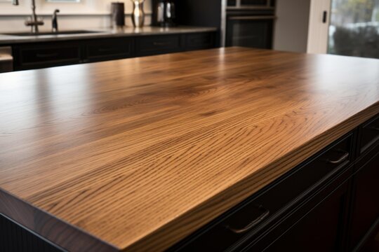 Solid wood countertop showcasing natural grain patterns in a modern kitchen island