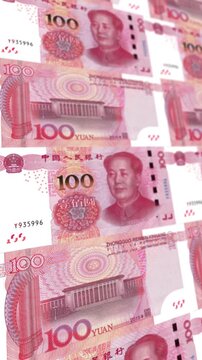Animated Loop Chinese Hundred Yuan Banknotes Pile, Vertical Orientation, RMB Wealth Banking Background for Reels and Stories