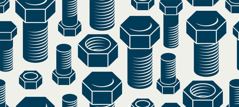 Different size bolts and nuts seamless background, vector repair and maintenance endless wallpaper, fix service workshop, elements easy to use separately.