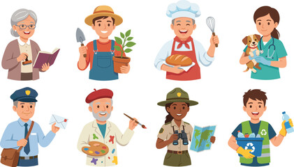 Fototapeta premium Career Profession Characters Set with Community Workers Jobs and Occupation Vector Collection